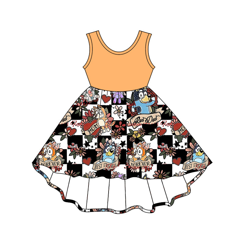 (Custom Design Preorder MOQ 5) Cartoon Dog Mom's Best Friends Print Girls High Low Summer Dress