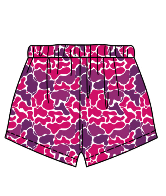 (Custom Design Preorder MOQ 5 Each Item) Purple Camo Print Summer Bottom Shorts Mom and Me Matching Clothes