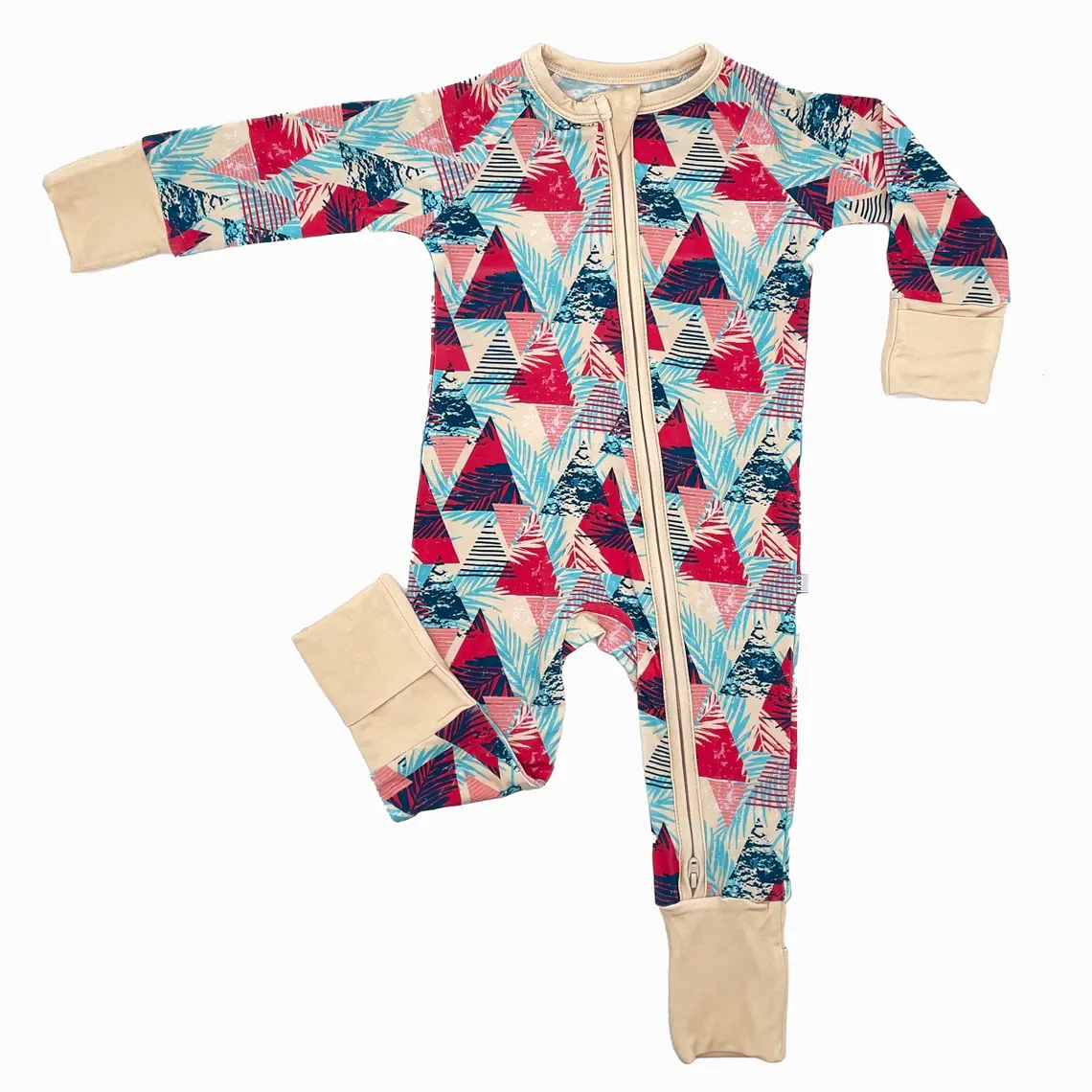 (Custom Design Preorder MOQ 20) Triangle Print Baby Boys Fall Bamboo Sleeper Zipper Romper