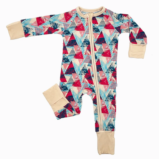 (Custom Design Preorder MOQ 5) Triangle Print Baby Boys Fall Bamboo Sleeper Zipper Romper