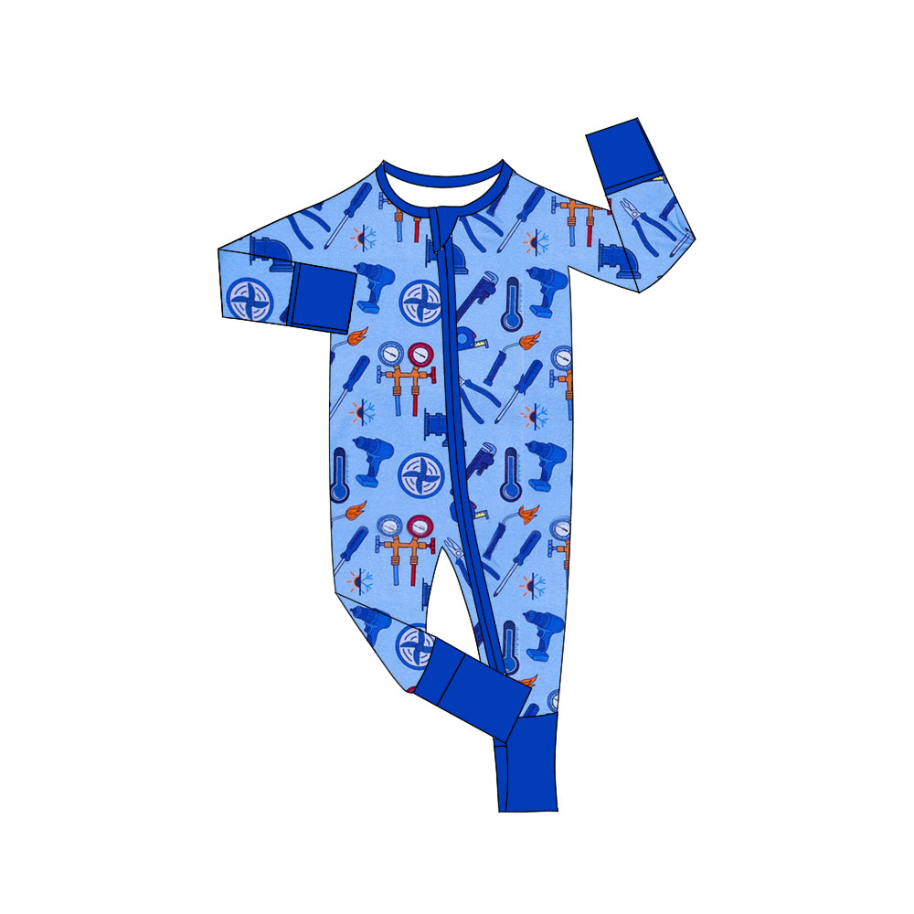 (Custom Design Preorder MOQ 5)  Tools Print Baby Boys Fall Sleeper Zipper Romper