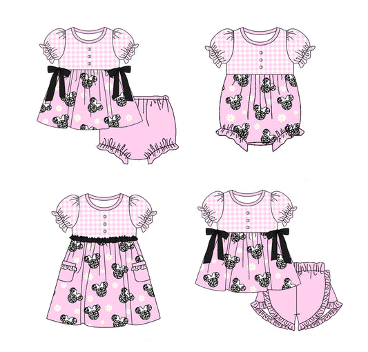 11.21(Custom Design Preorder MOQ 5 Each Design) Cartoon Mouse Flowers Pink Print Girls Summer Matching Clothes Sisters Wear