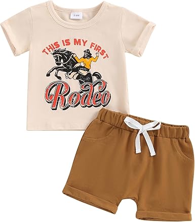 (Custom Design Preorder MOQ 5) Rodeo Top Brown Pockets Shorts Boys Summer Western Clothes Set