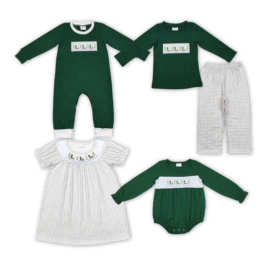 Duck Embroidery Green Sibling Matching Clothes