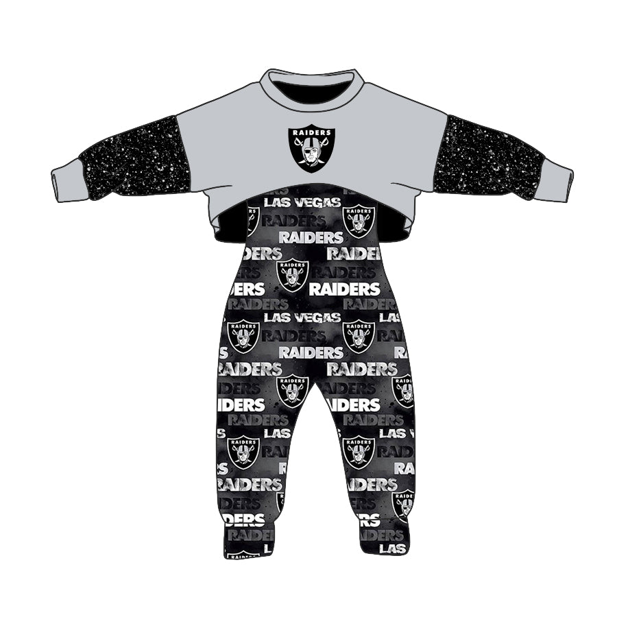 (Custom Design Preorder MOQ 5) Team's RAIDERS Print Jumpsuits Girls Fall Clothes Set