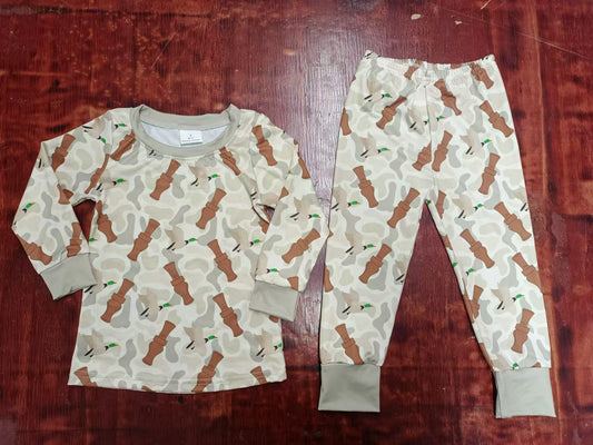 (Custom Design Preorder MOQ 3 ) Camo Duck Call Print Boys Fall Pajamas Clothes Set