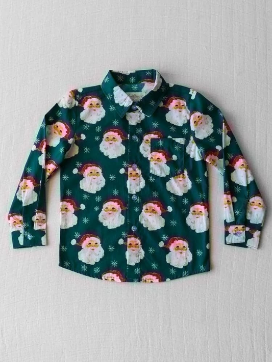 (Split Order Preorder) Deadline November 9  Santa Green Print Boys Christmas Tee Shirts Top