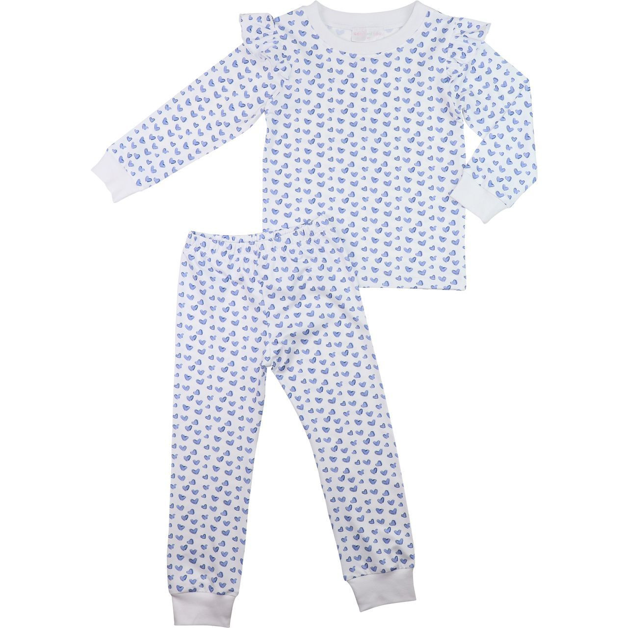 (Custom Design Preorder MOQ 5) Blue Heart Print Girls Valentine's Day Pajamas Clothes Set