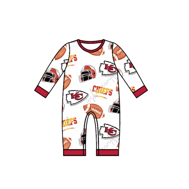 (Custom Design Preorder MOQ 5) Team's KC White Print Baby Boys Fall Romper