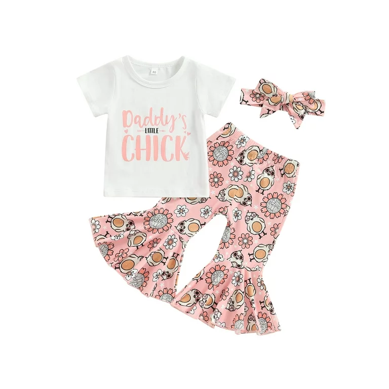 (Custom Design MOQ 5) Daddy's Little Chick Flowers Girls Clothes Set