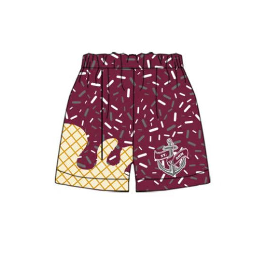 (Custom Design Preorder MOQ 5 Each Item) Team's Anchor Wine Sprinkles Print Summer Bottom Shorts Mom and Me Matching Clothes