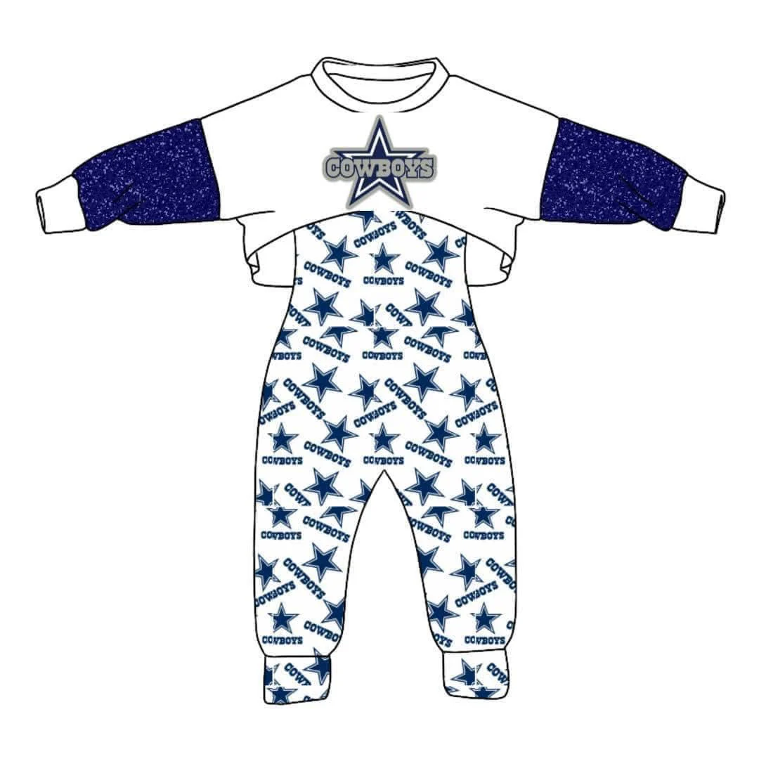 (Custom Design Preorder MOQ 5) Team's Cowboy Print Jumpsuits Girls Fall Clothes Set