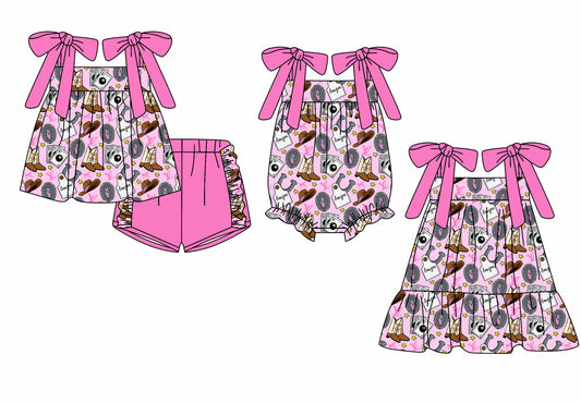 12.5(Custom Design Preorder MOQ 5 Each Design)  Turquoise Boots L*V* Western Print Girls Summer Matching Clothes Sisters Wear