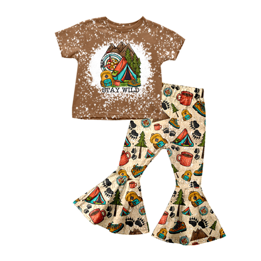 (Custom Design Preorder MOQ 5) Stay Wild Camping Print Girls Clothes Set