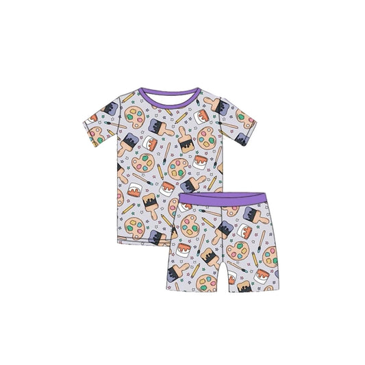 (Custom Design Preorder MOQ 5)  Drawing Print Boys Summer Pajamas Clothes Set