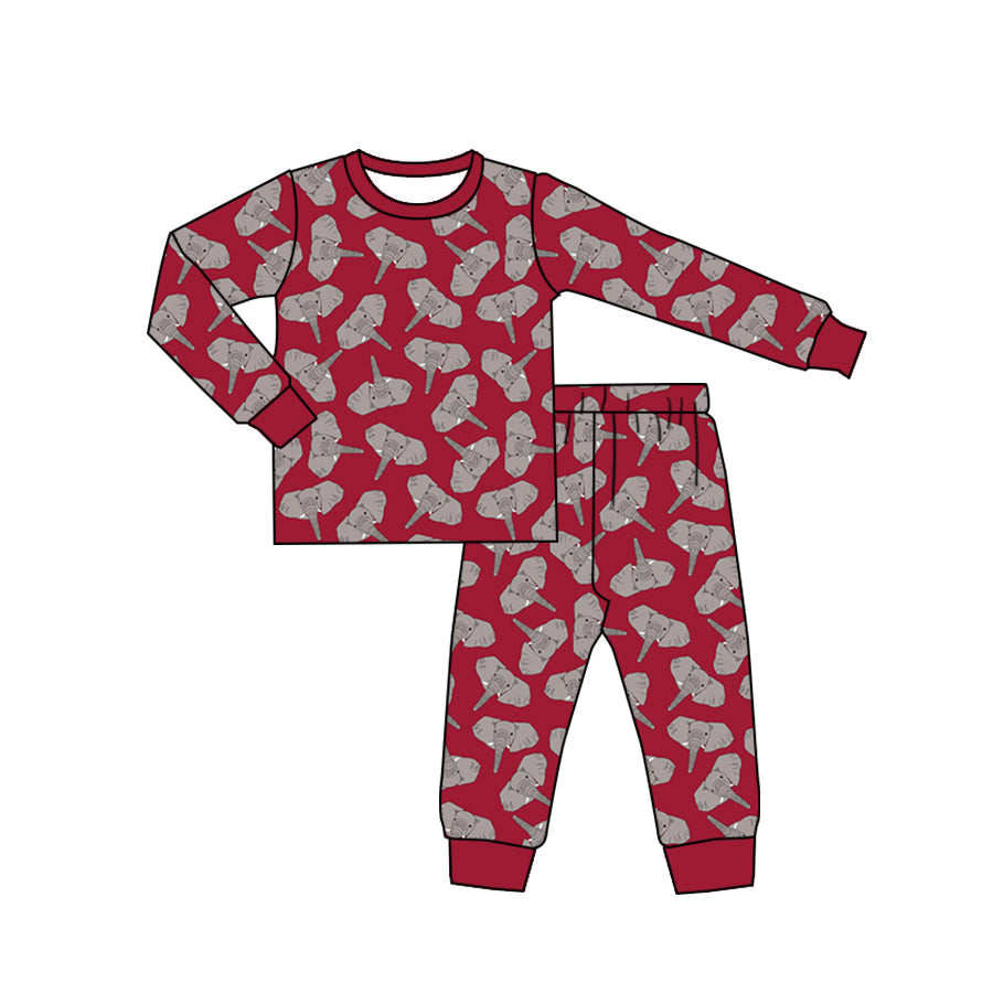 (Custom Design Preorder MOQ 5) Elephant Print Boys Fall Bamboo Pajamas Clothes Set