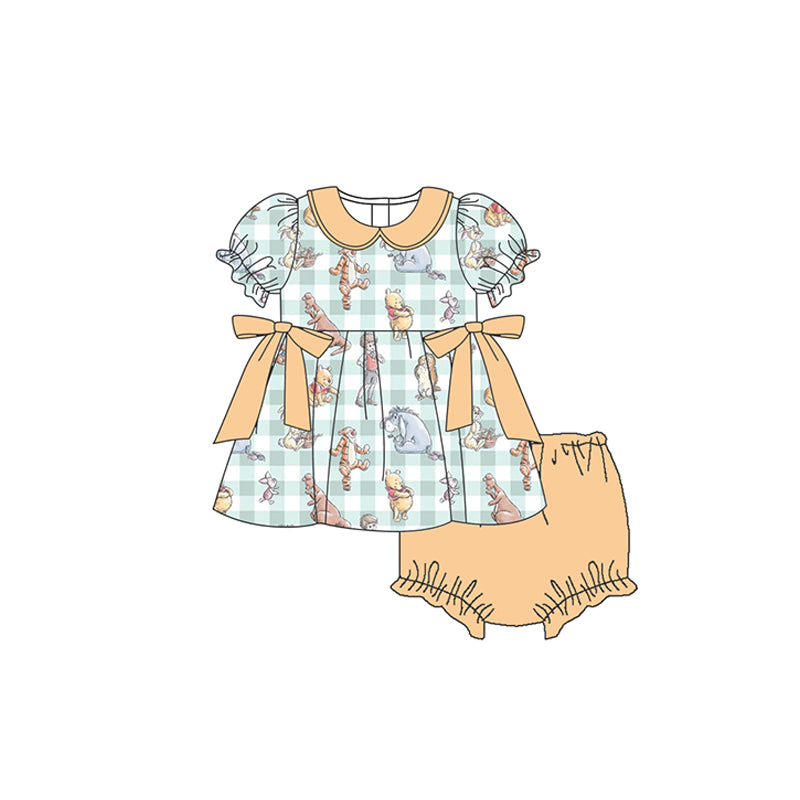 (Custom Design Preorder MOQ 5) Cartoon Animals Print Baby Girls Summer Bummie Set