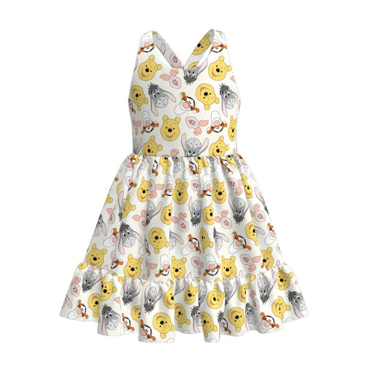(Custom Design Preorder MOQ 5) Cartoon Bear Animals Print Girls Summer Knee Length Dress