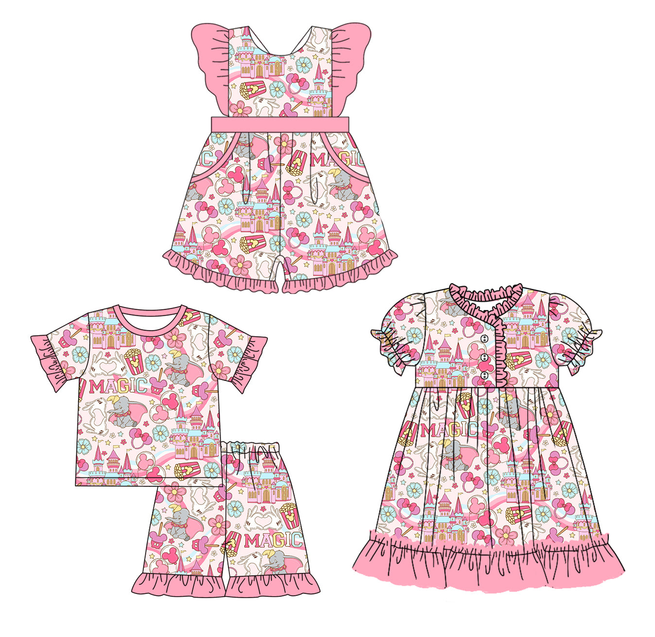 12.10(Custom Design Preorder MOQ 5 Each Design) Cartoon Mouse Pink Print Girls Summer Matching Clothes Sisters Wear