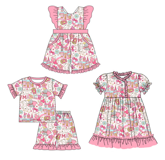 12.10(Custom Design Preorder MOQ 5 Each Design) Cartoon Mouse Pink Print Girls Summer Matching Clothes Sisters Wear