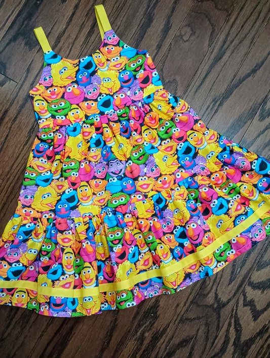 (Custom Design Preorder MOQ 5) Colorful Cartoon Character Print Girls Knee Length Summer Dress