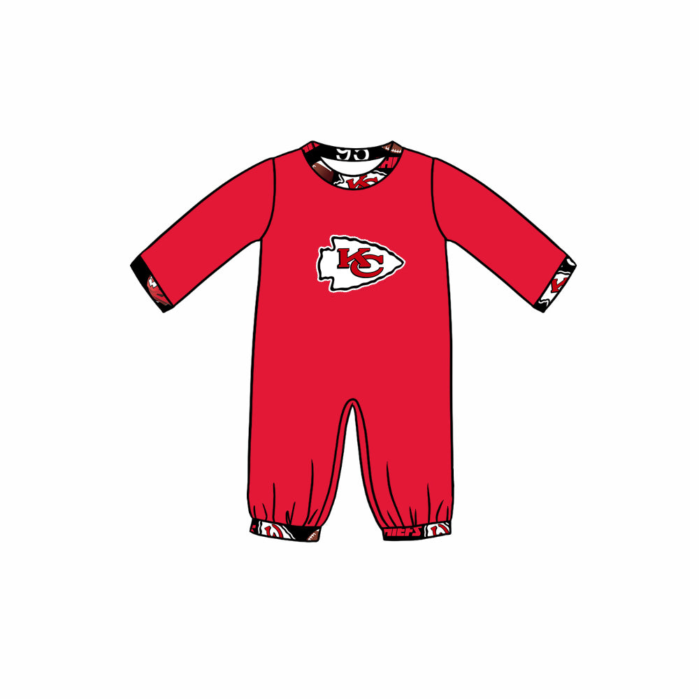 (Custom Design Preorder MOQ 5) Team's KC Red Print Baby Boys Fall Romper