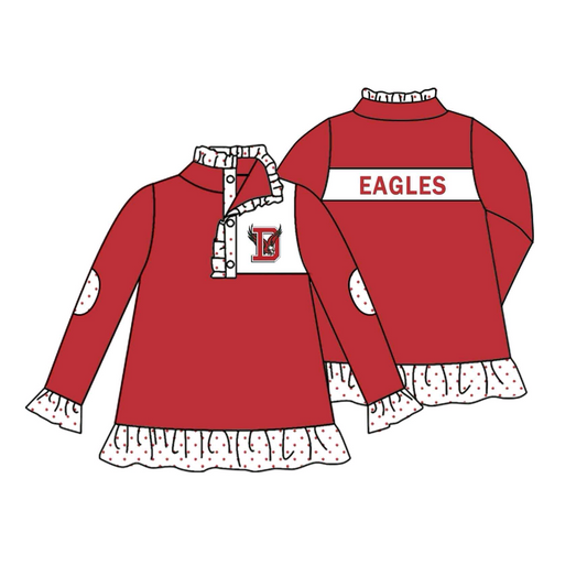 (Custom Design Preorder MOQ 5) Team's Eagles Red Print Girls Long Sleeve Buttons Tops