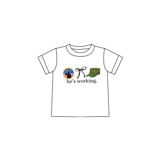 (Custom Design Preorder MOQ 5 )NO.7 he's working bow Print Girls Summer Tee Shirts Top
