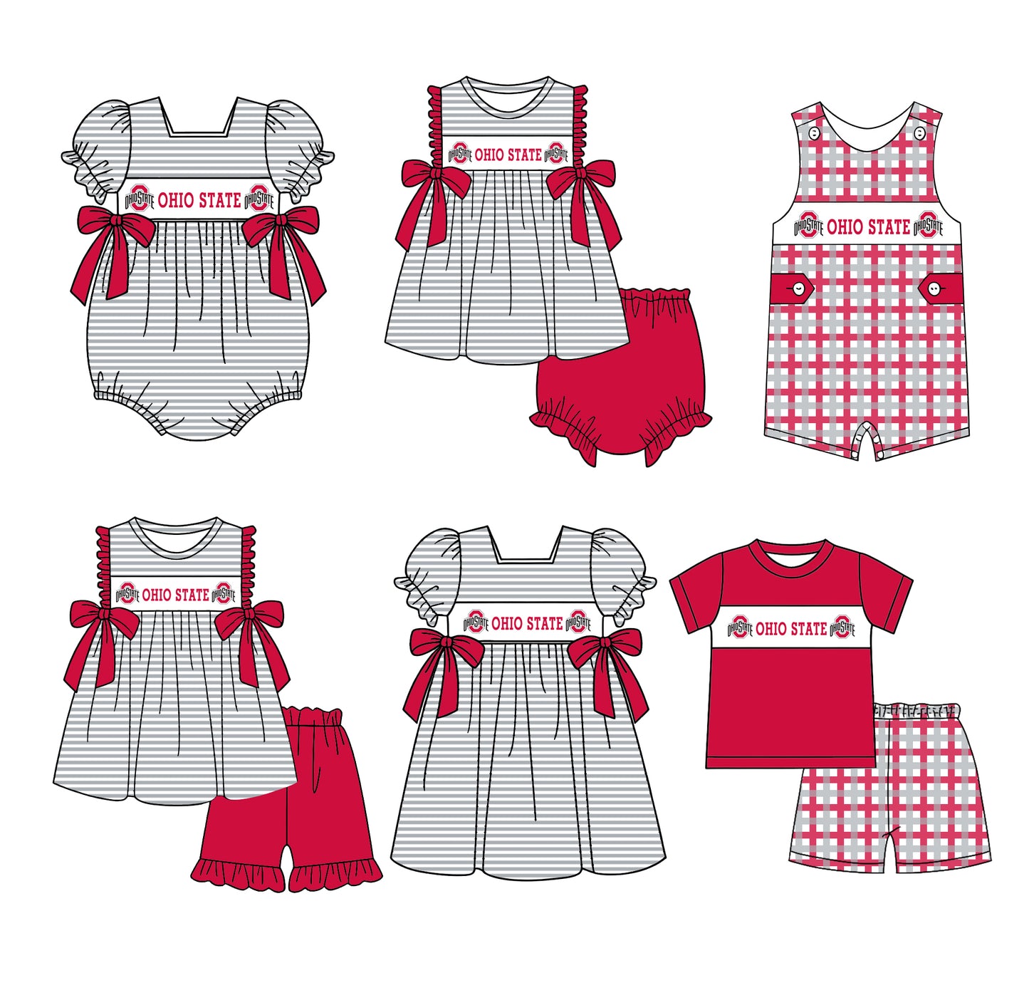 (Custom Design Preorder MOQ 5 Each Design) Team's OHIO STATE Print Kids Summer Matching Clothes Sibling Wear