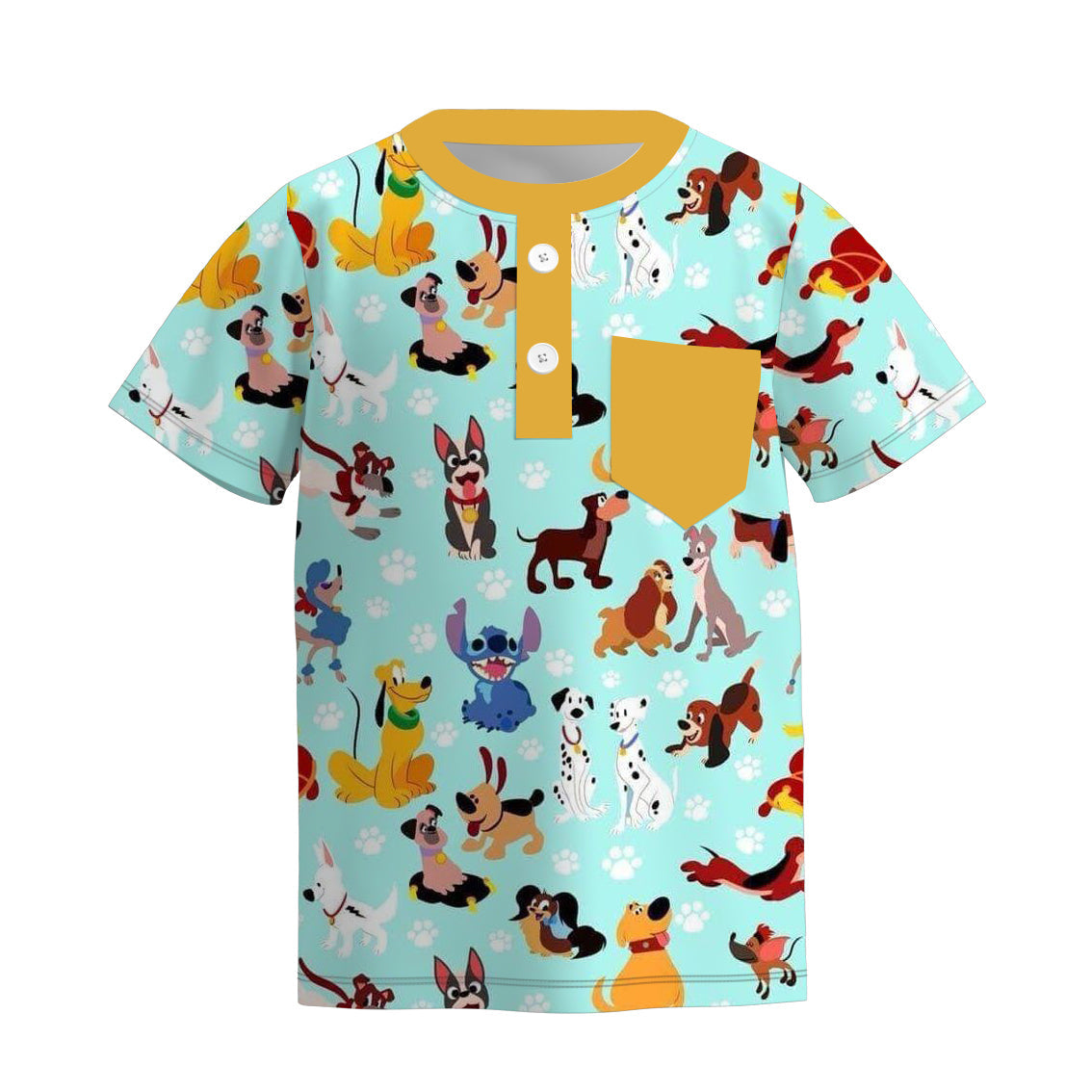 (Custom Design Preorder MOQ 5) Cartoon Dog Blue Print Pocket Boys Polo Tee Shirts Top