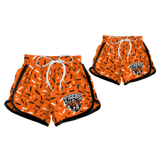 (Custom Design Preorder MOQ 5 Each Item) Team's Tigers Orange Sprinkles Print Summer Bottom Sports Shorts Mom and Me Matching Clothes