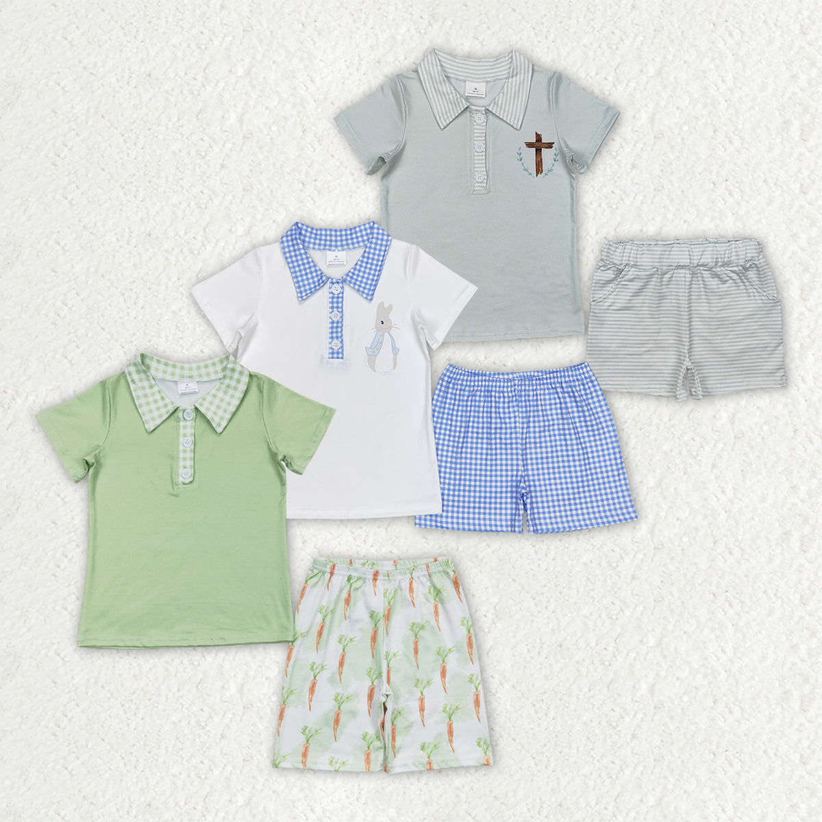 3 Colors Polo Top Shorts Boys Easter Clothes Set Brothers Wear