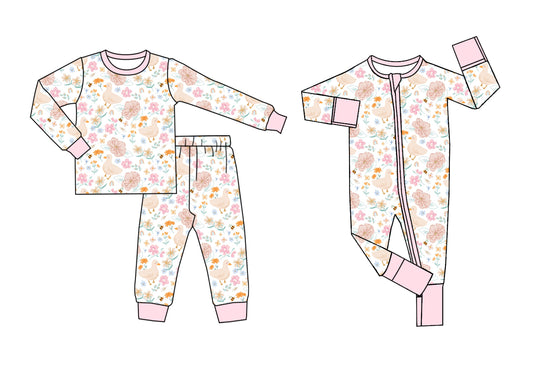5.23(Custom Design Preorder MOQ 5 Each Design) Duck Flowers Kids Pajamas Matching Clothes Sisters Wear