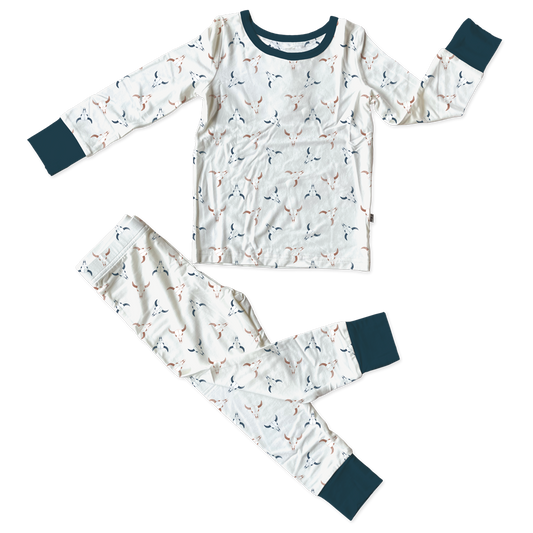 (Custom Design Preorder MOQ 5)  Cow Skull Print Boys Bamboo Pajamas Clothes Set