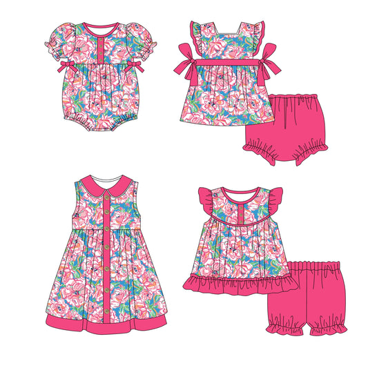 11.7(Custom Design Preorder MOQ 5 Each Design) Flowers Print Girls Summer Matching Clothes Sisters Wear