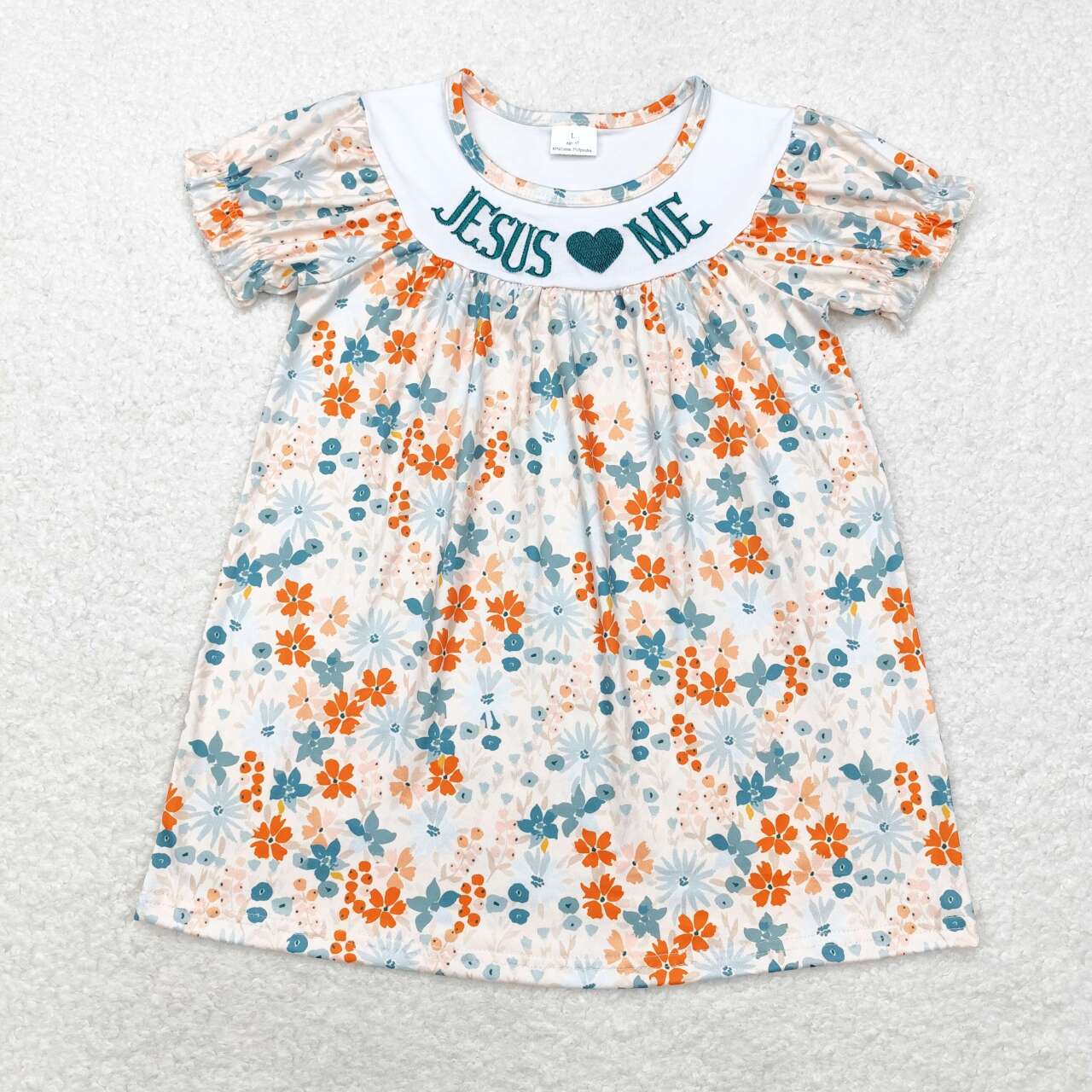 Jesus Love Me Embroidery Flowers Print Sisters Matching Clothes