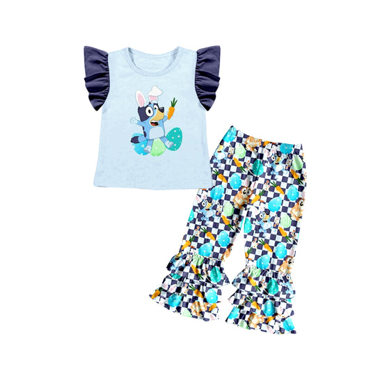 (Custom Design Preorder MOQ 5) Cartoon Dog Eggs Print Girls Easter Clothes Set