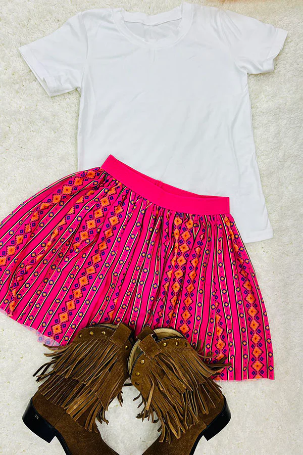(Custom Design Preorder MOQ 5) White Top Aztec Skirts Girls Summer Clothes Set