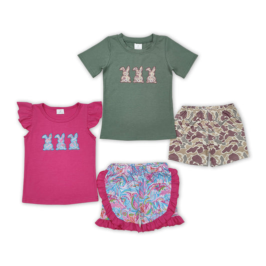 Bunny Embroidery Top Shorts Sibling Easter Matching Clothes