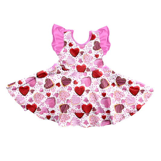 (Custom Design Preorder MOQ 5)Heart Cake Print Girls Valentine's Knee Length Dress