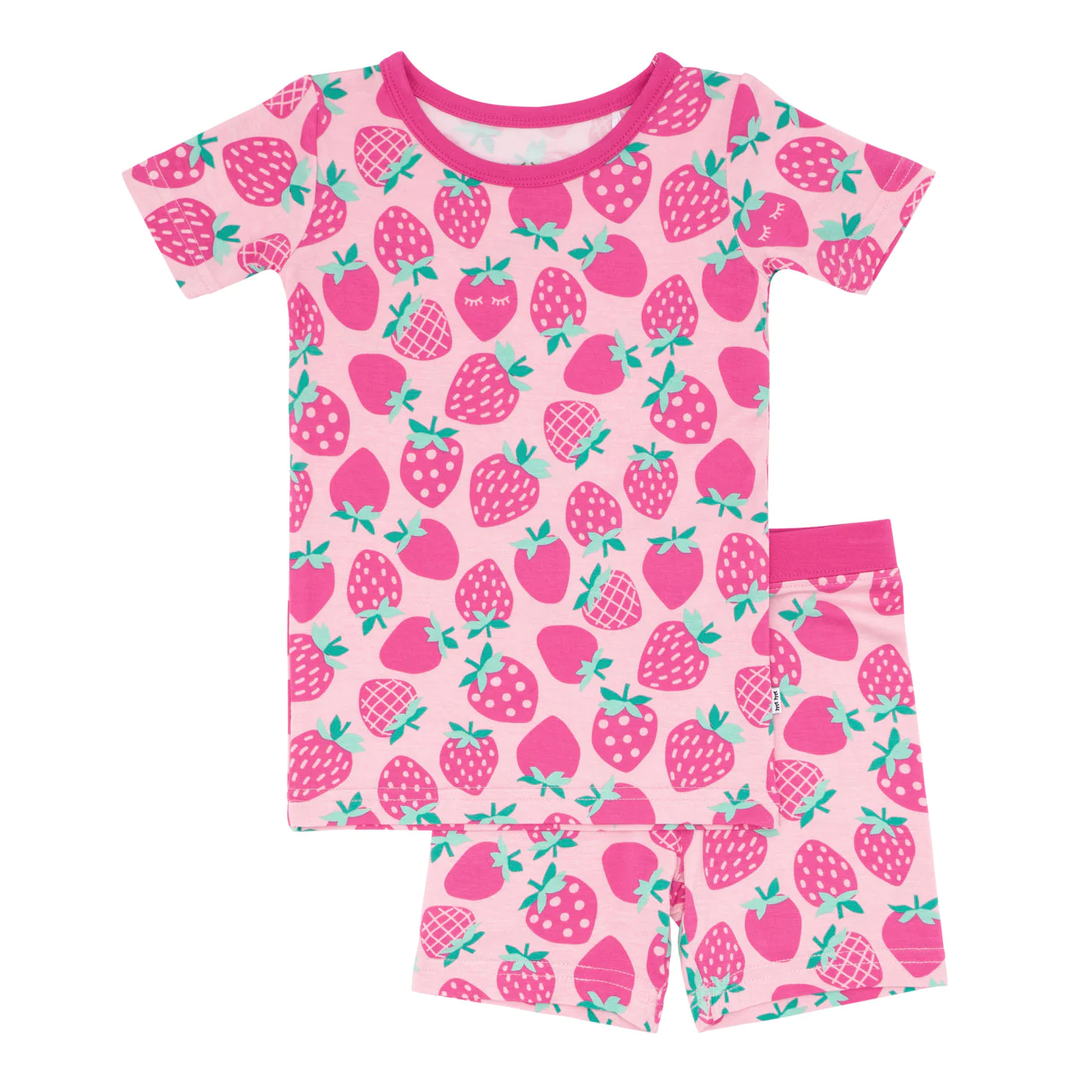 (Custom Design Preorder MOQ 5) Pink Strawberry Print Shorts Girls Summer Pajamas Clothes Set