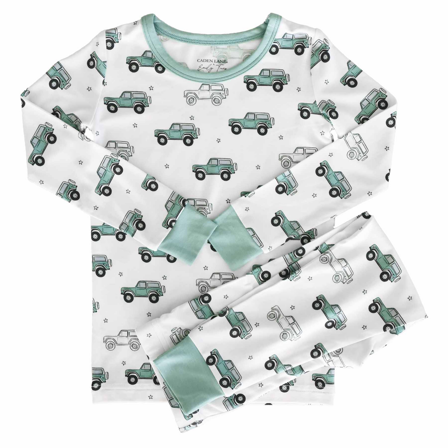 (Custom Design Preorder MOQ 5)  Trucks Print Boys Fall Bamboo Pajamas Clothes Set