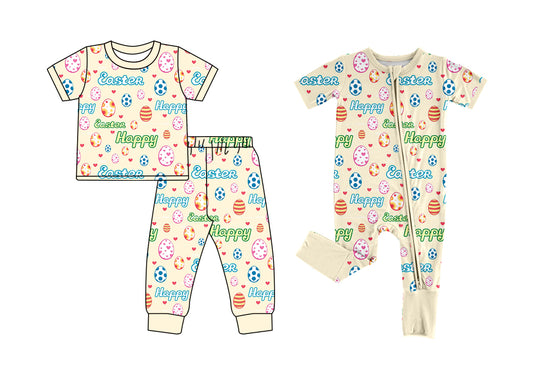 11.13(Custom Design Preorder MOQ 5 Each Design) Happy Easter Eggs Print Kids Pajamas Matching Clothes Sisters Wear