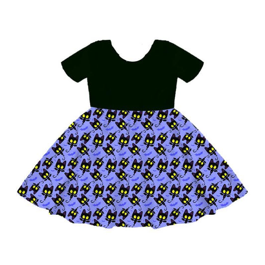 (Custom Design Preorder MOQ 5) Bat Print Girls Knee Length Halloween Dress