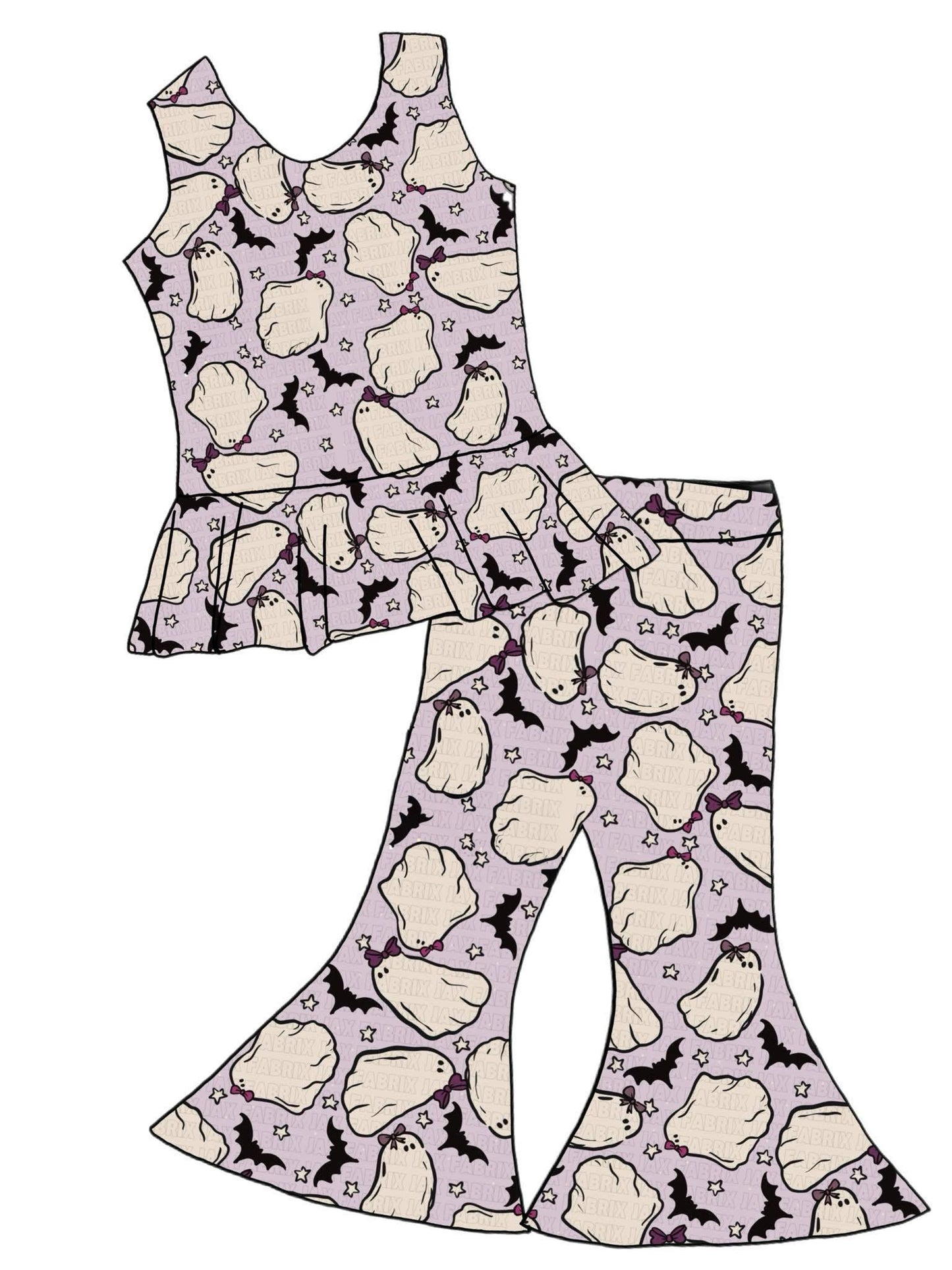 (Custom Design Preorder MOQ 5) Spooky Bat Girls Halloween Clothes Set