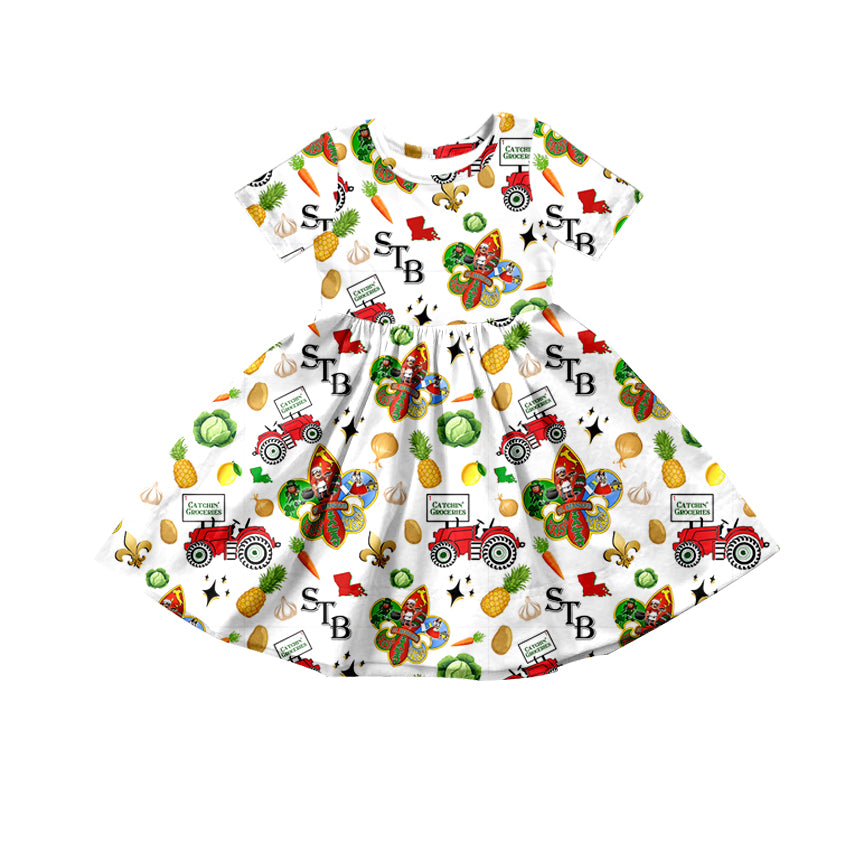 (Custom Design Preorder MOQ 5) STB Farm Anchor Print Girls Summer Shorts Knee Length Dress