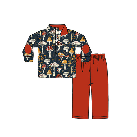 (Custom Design Preorder MOQ 5) Mushroom Top Red Pants Boys Fall Clothes Set
