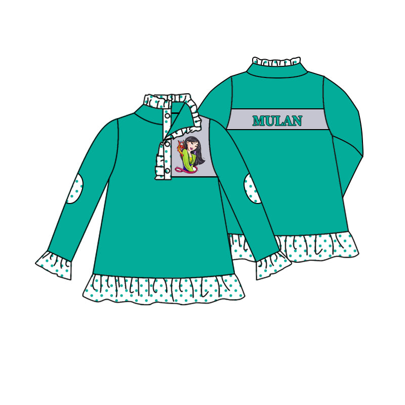 11.16(Custom Design Preorder MOQ 5)Cartoon Princess Mul* Green Print Long Sleeve Girls Pullover Fall Tee Shirts Top
