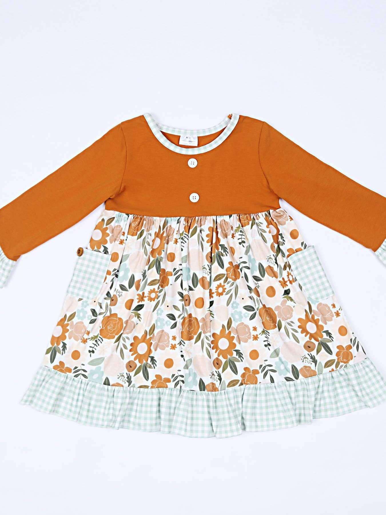 (Custom Design MOQ 5) Orange Flowers Print Girls Knee Length Dress