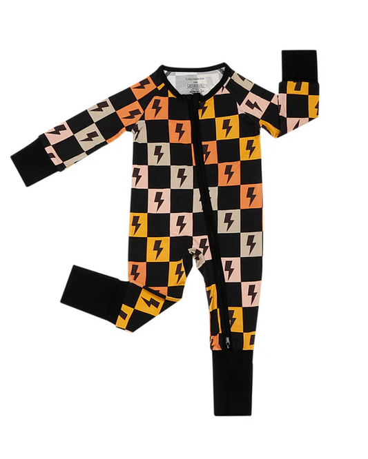 (Custom Design Preorder MOQ 5)  Flash Plaid Print Baby Boys Fall Sleeper Zipper Romper